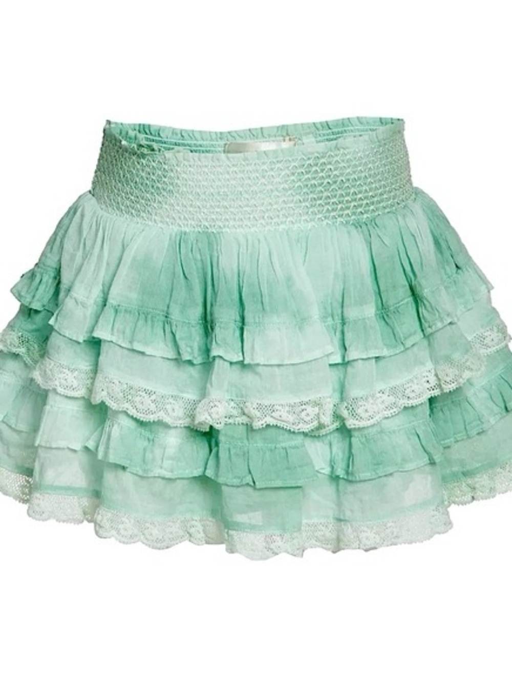 LoveShackFancy Girls Billie Jade Green Ruffle Lace Mini Skirt 10Y